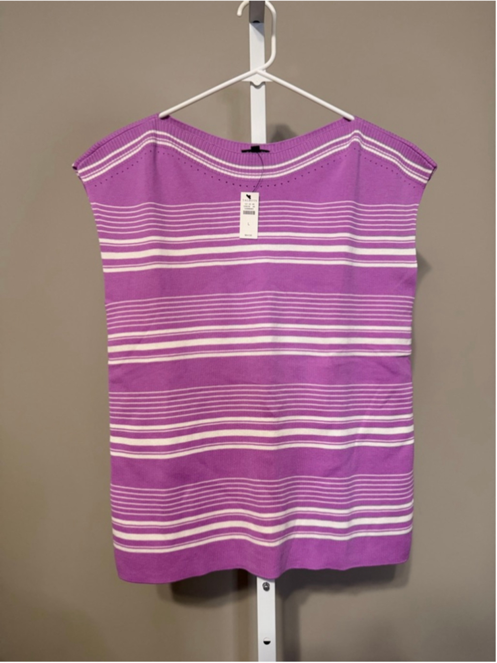 Women's Talbots Short Sleeve Tee L Purple White Striped